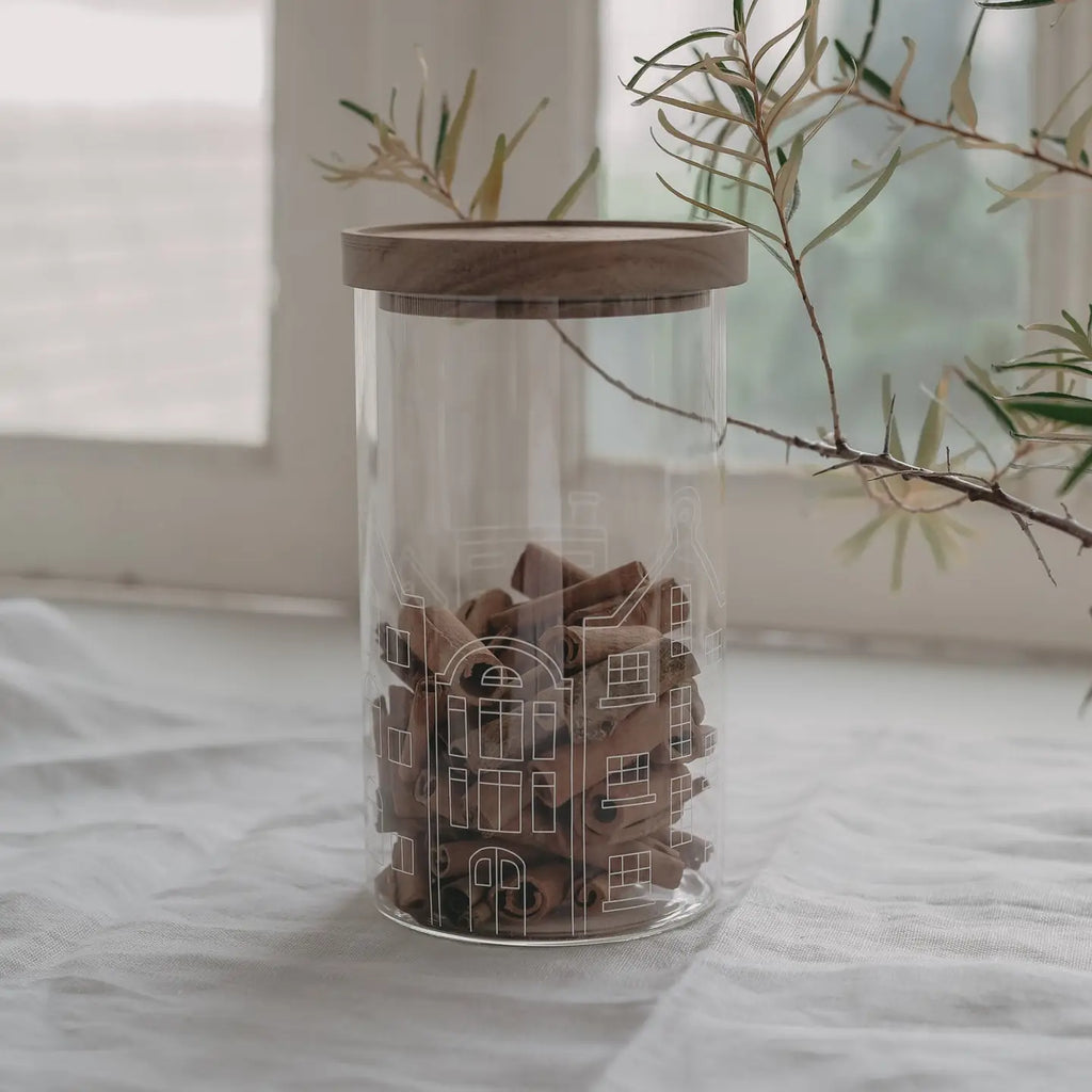 Julstaden - förvaringsburk i glas med trälock