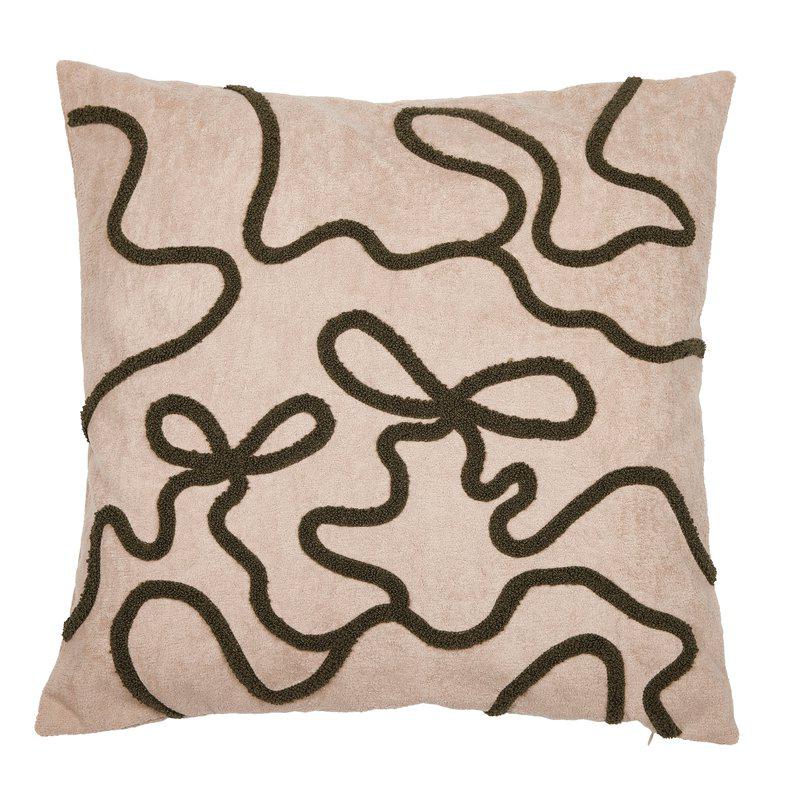 Grönt kuddfodral rosett i 100% polyester med upphöjPages broderade rosettmönster i en mörkare nyans.